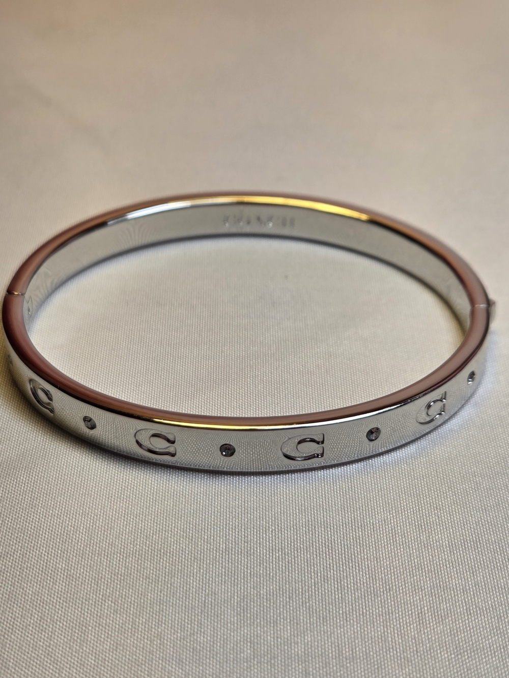 Coach Silver-Tone Bangle with CZ Stones and Logo Motif LIKE NEW!!!